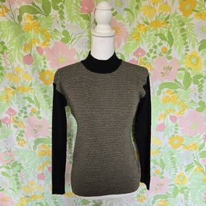 Vintage Black and Beige Striped Mockneck Sweater